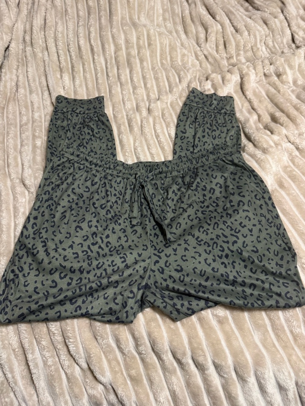 Olive Green Leopard Print Lounge Shorts